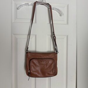 Brown Kate Spade Leather Crossbody Bag with Gold Accents 🤎